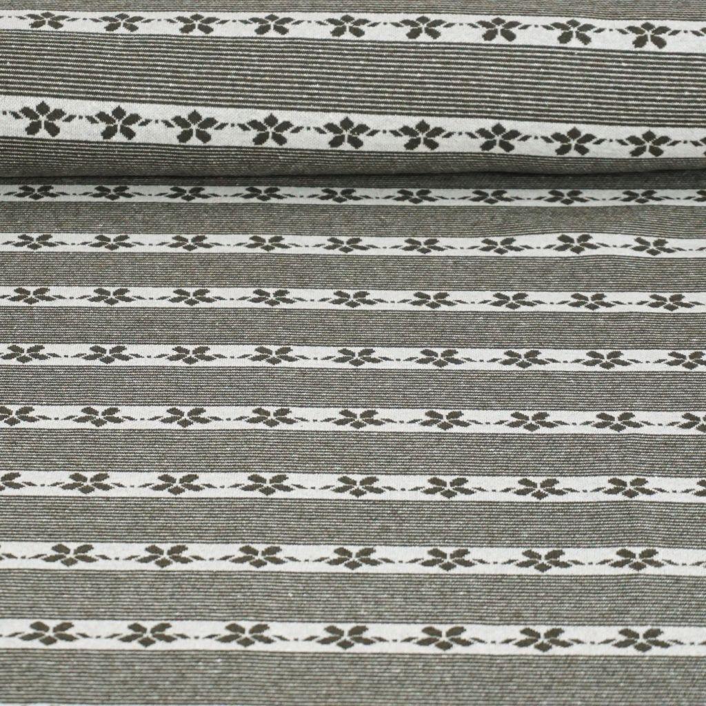 Jacquard-Strick Blumenmuster Streifen Tracht olivgrün